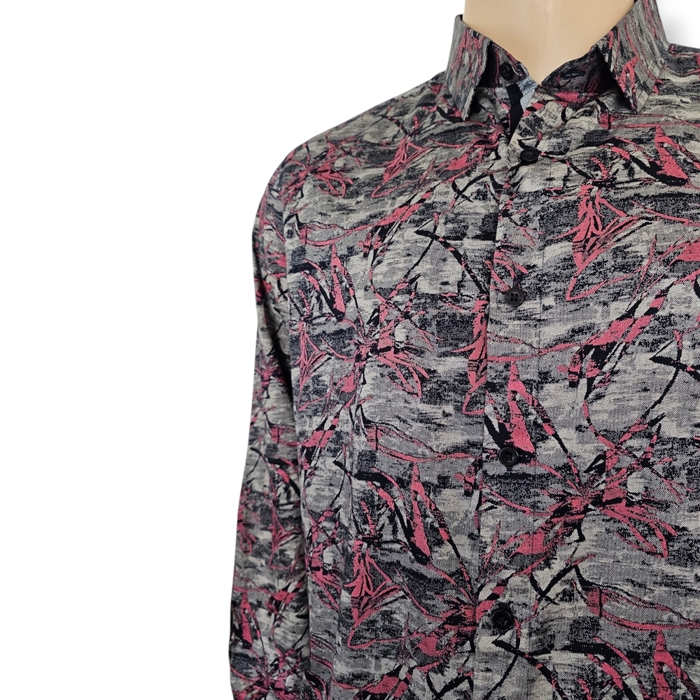 Moderno Italian Design Gray, Pink & Blue Printed Big & Tall Dress Shirt